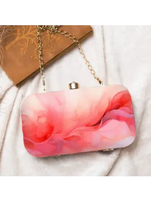 Women Pink Flow Art Printed Clutch