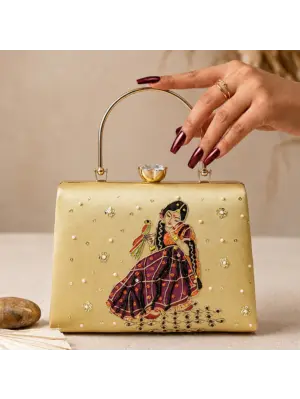 Woman Royal Rajasthani Muse Embroidered Gold Clutch