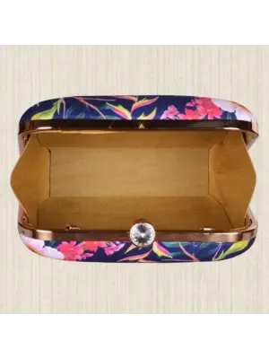 Women Dark Blue Floral Printed Clutch