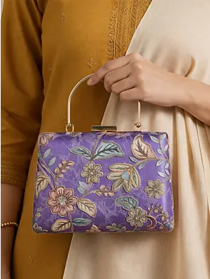 Women Lavender Floral Embroidered Clutch