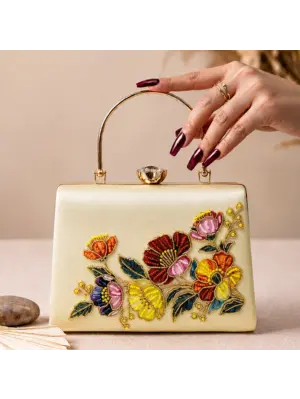 Woman Floral Symphony Pearl Embroidered Clutch