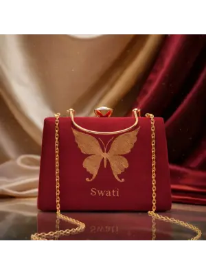 Women Butterfly Embroidery Name Customized Clutch