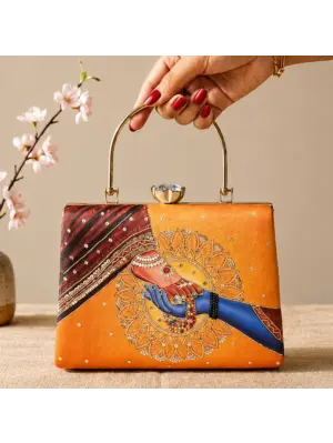 Woman Printed Divine Hands Traditional Art Clutch with Hand Embroidery