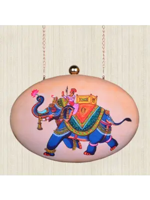 Women Oval Elephant Print Clutch