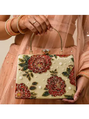 Women Vintage Rose Garden Embellished Clutch