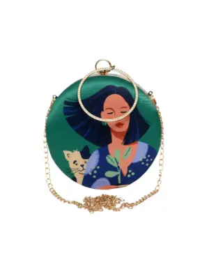 Women Kitty Printed Round Clutch