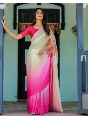 Handsfree White Satin Printed Saree