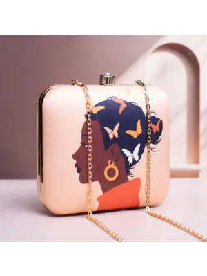 Women Beautifull Brown Girl with Pastel Butterfly Printed Clutch