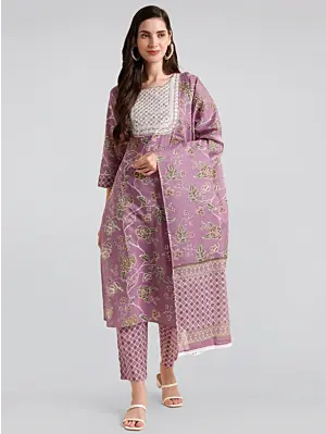 Women Pure Cotton Plus Size Kurta Pant Set with Dupatta, Indian Salwar Kameez
