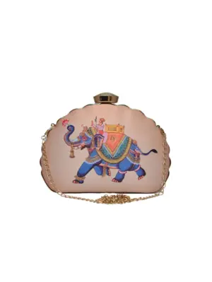 Women Elephant Printed D-shape Clutch