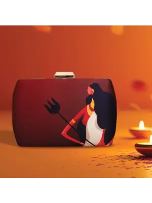 Women Maroon Durga Printed Clutch