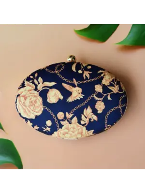 Women Golden Blue Nature Clutch