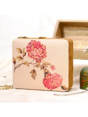 Women Red Flower Design Printed MDF Clutch