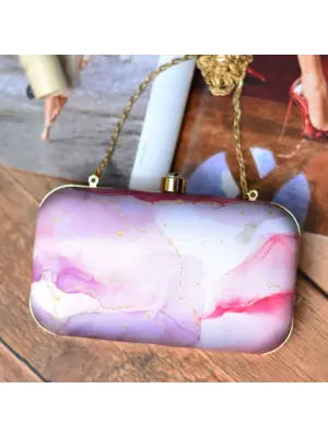 Woman Purple-White Resin Print Clutch