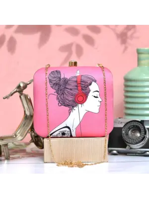 Pink Woman Portrait Printed Clutch