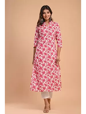 Women Printed Viscose Rayon Straight Kurta  (Pink)