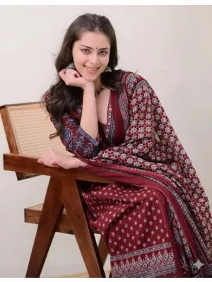 Women's Plus Size Rayon Printed Anarkali Maroon Kurta and Pant with Dupatta Set