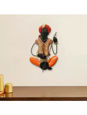 Musician Tribal Playing Veena Handcrafted Iron Wall Hanging
