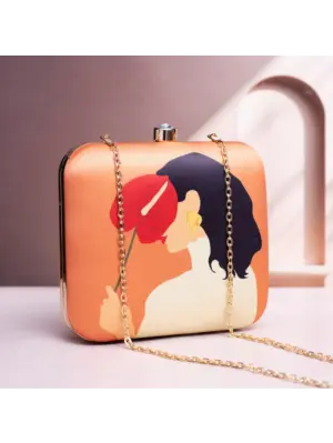 Women Orange Colour Shy Woman Portrait Clutch