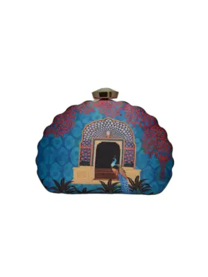 Women Blue Door Printed D-shape Clutch