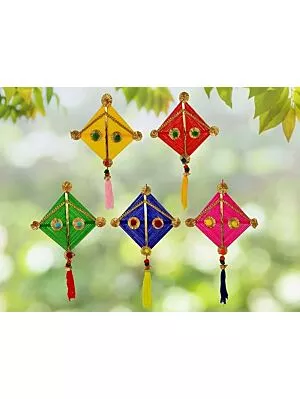 Woolen Handmade Colorful Kite Hanging Decoration for Wall/Door Hanging Home Decor (Pack of 5), Multicolour