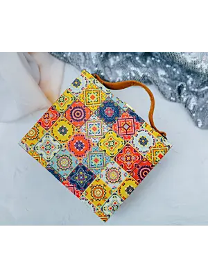 Women Moroccan Tiles Printed Suitcase Style Clutch Bag