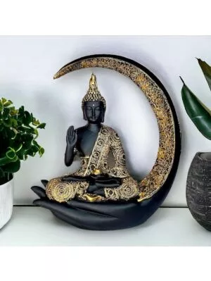 Antique Big Meditating Moon Buddha Statue Showpiece for Home Decor - Living Room - Office - Gifting - Lord Buddha Idol Polyresin Decorative Figurine