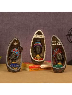 African Lady Figurines Showpieces for Living Room Side Table Wall Shelf Decor Home Decoration (Pack of 3 Figurines)
