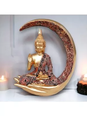 Antique Big Meditating Moon Buddha Statue Showpiece for Home Decor - Office Decor - Gifting - Lord Buddha