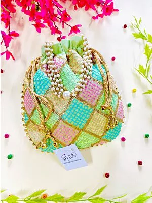 Multicolor Thread Embroidered Green Potli for Women