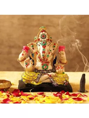 Ganesha Idol Statue Showpiece Figurine (Resin, Multi, 16 cm x 14 cm x 7 cm)