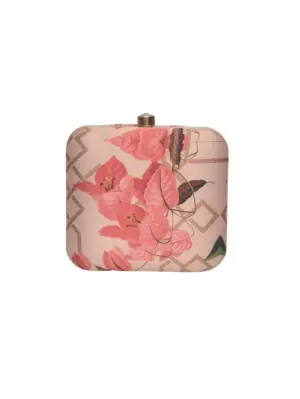 Women Pink Leaf Printed Clutch