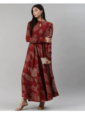 Woman High Neck Printed Anarkali Kurta