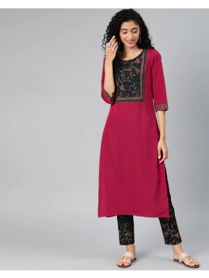 Women Floral Print Pink Straight Kurta Suit Set
