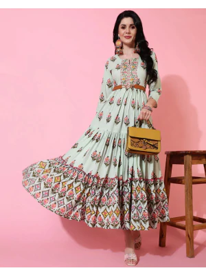 Woman Floral Print Multi Anarkali Flared Kurta