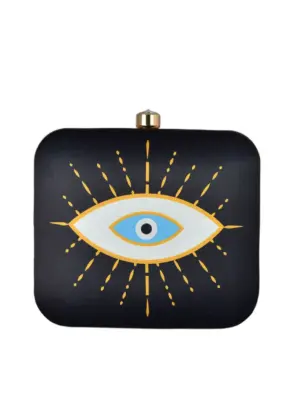Woman Orange-White Evil Eye Printed Clutch