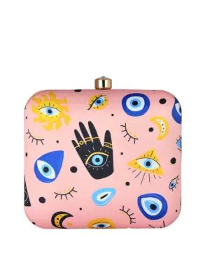 Woman Multi Evil Eye Printed Clutch