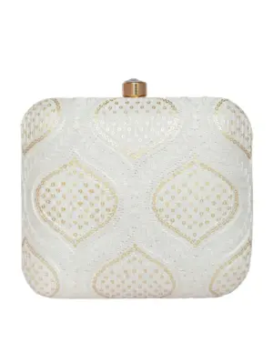 Woman White Embroidered Clutch
