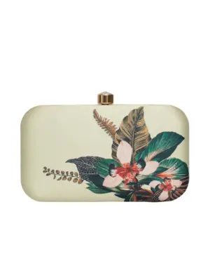 Woman Green Leaf Printed Clutch