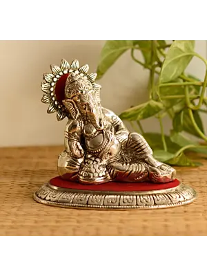 White Metal Silver and Red Lord Ganesha Idol