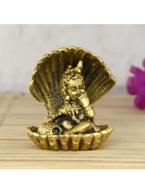 Golden Metal Bal Gopal Krishna Statue having Makhan