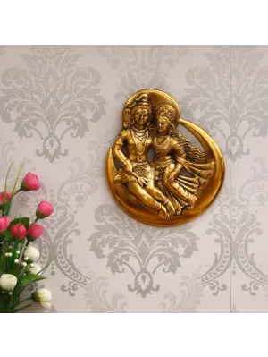 Golden Metal Shiva Parvati Idol Decorative Wall Hanging Art