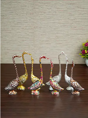 Set of Four Kissing Swan Couple Handcrafted Decorative showpiece(Colorful, Golden, Silver,Brown)