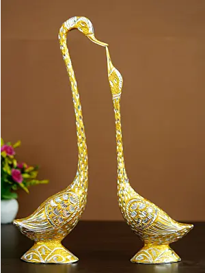 Golden Kissing Swan Couple Handcrafted Decorative showpiece