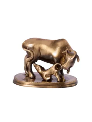 Brown Brass Kamdhenu cow and calf idol