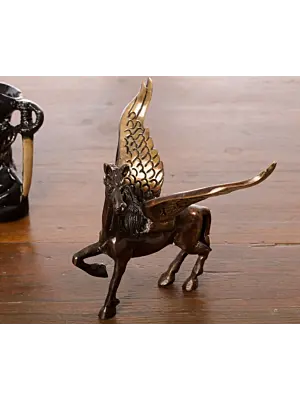 Brown and Black Brass Antique Finish Flying Angel Horse Showpiece Animal Figurines