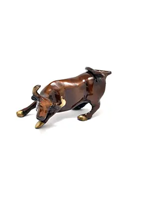 Brown Brass charging bull statue Animal Figurines