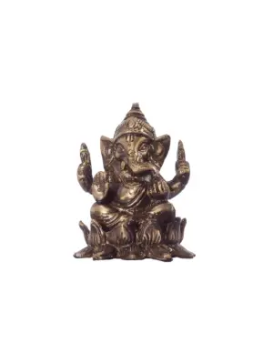 Antique Finish Brass Lord Ganesha Idol On Lotus Flower