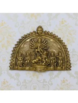Golden Brass Goddess Durga Mata Wall Hanging