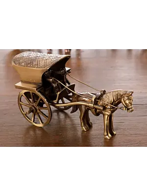 Golden Brass Horse Cart Showpiece